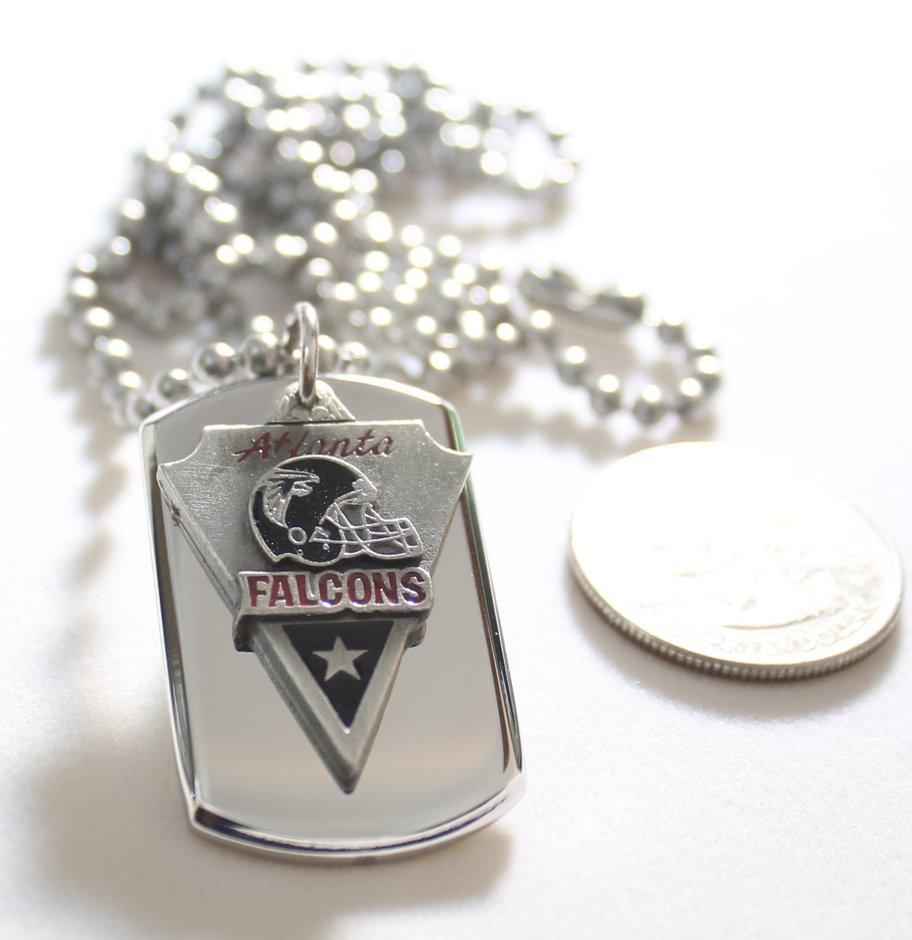 Atlanta Falcons NFL stainless steel dog tag necklace 3D ball chain pendant - Samstagsandmore