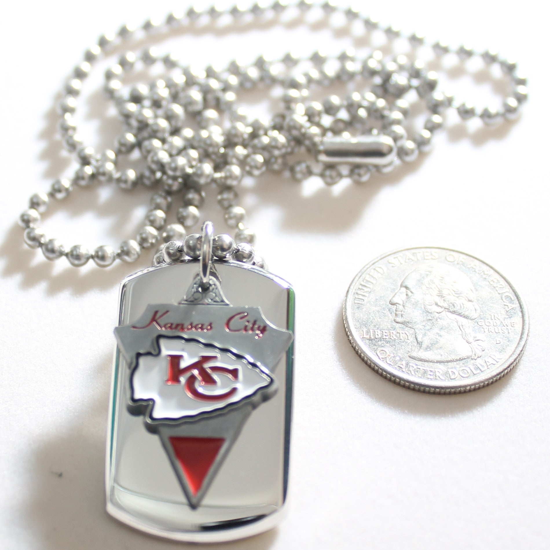 KANSAS CITY CHIEFS NFL  STAINLESS STEEL DOG TAG NECKLACE  3D BALL CHAIN - Samstagsandmore