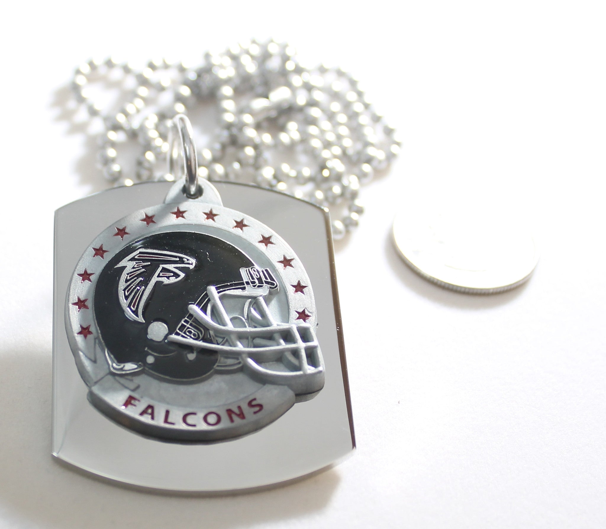 Atlanta Falcons X large pendant/helmet on thick stainless steel dog tag necklace - Samstagsandmore