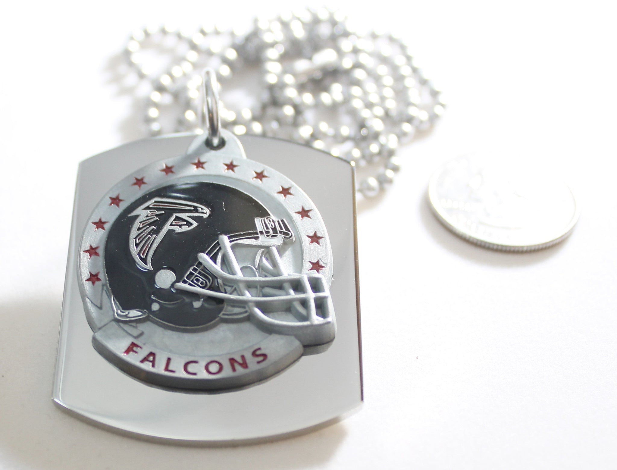Atlanta Falcons X large pendant/helmet on thick stainless steel dog tag necklace - Samstagsandmore