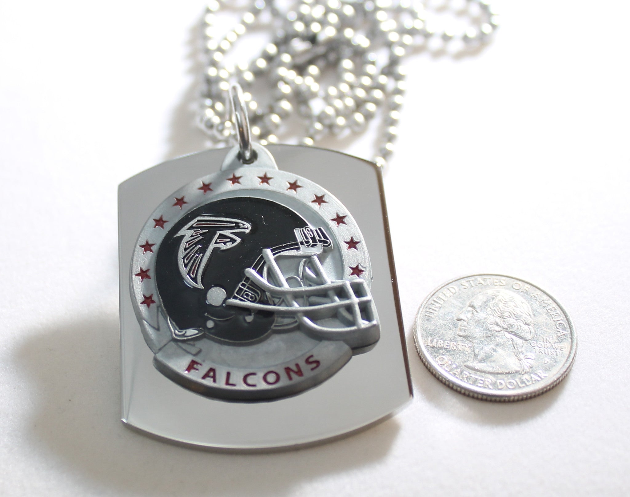 Atlanta Falcons X large pendant/helmet on thick stainless steel dog tag necklace - Samstagsandmore