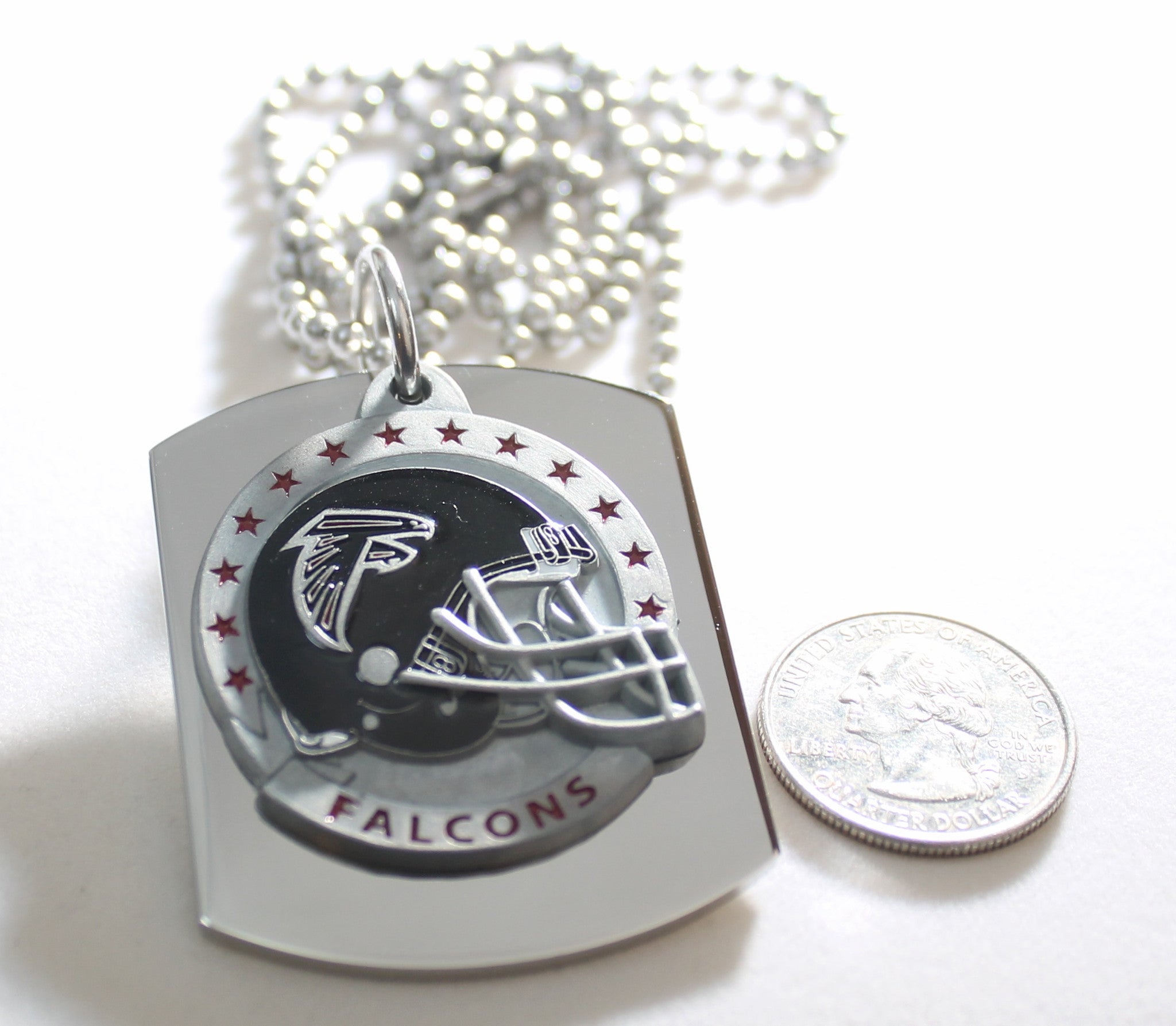Atlanta Falcons X large pendant/helmet on thick stainless steel dog tag necklace - Samstagsandmore