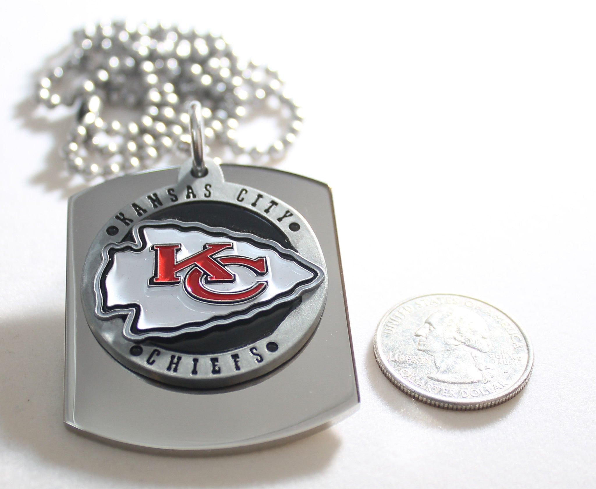 KANSAS CITY CHIEFS NFL X LARGE PENDANT ON THICK STAINLESS STEEL DOG TAG - Samstagsandmore