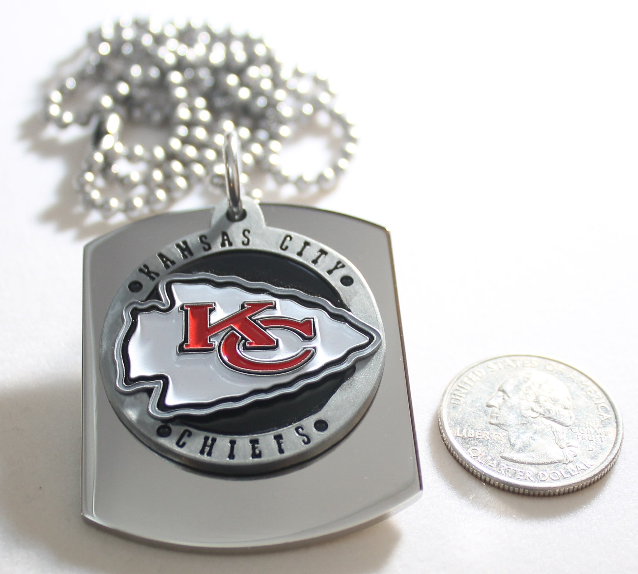 KANSAS CITY CHIEFS NFL X LARGE PENDANT ON THICK STAINLESS STEEL DOG TAG - Samstagsandmore