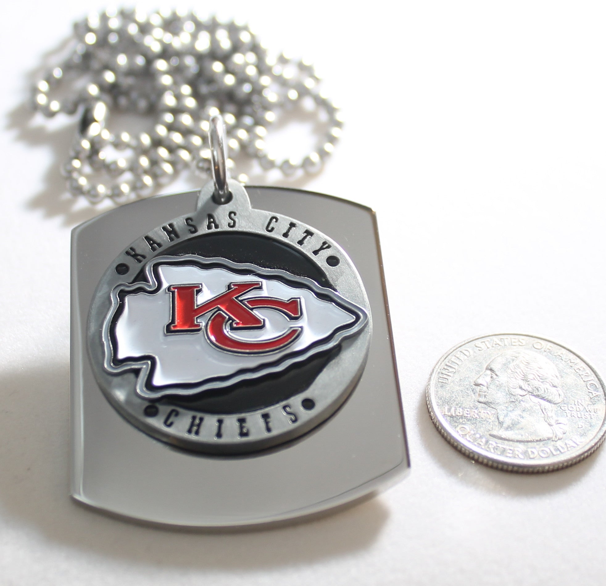 KANSAS CITY CHIEFS NFL X LARGE PENDANT ON THICK STAINLESS STEEL DOG TAG - Samstagsandmore