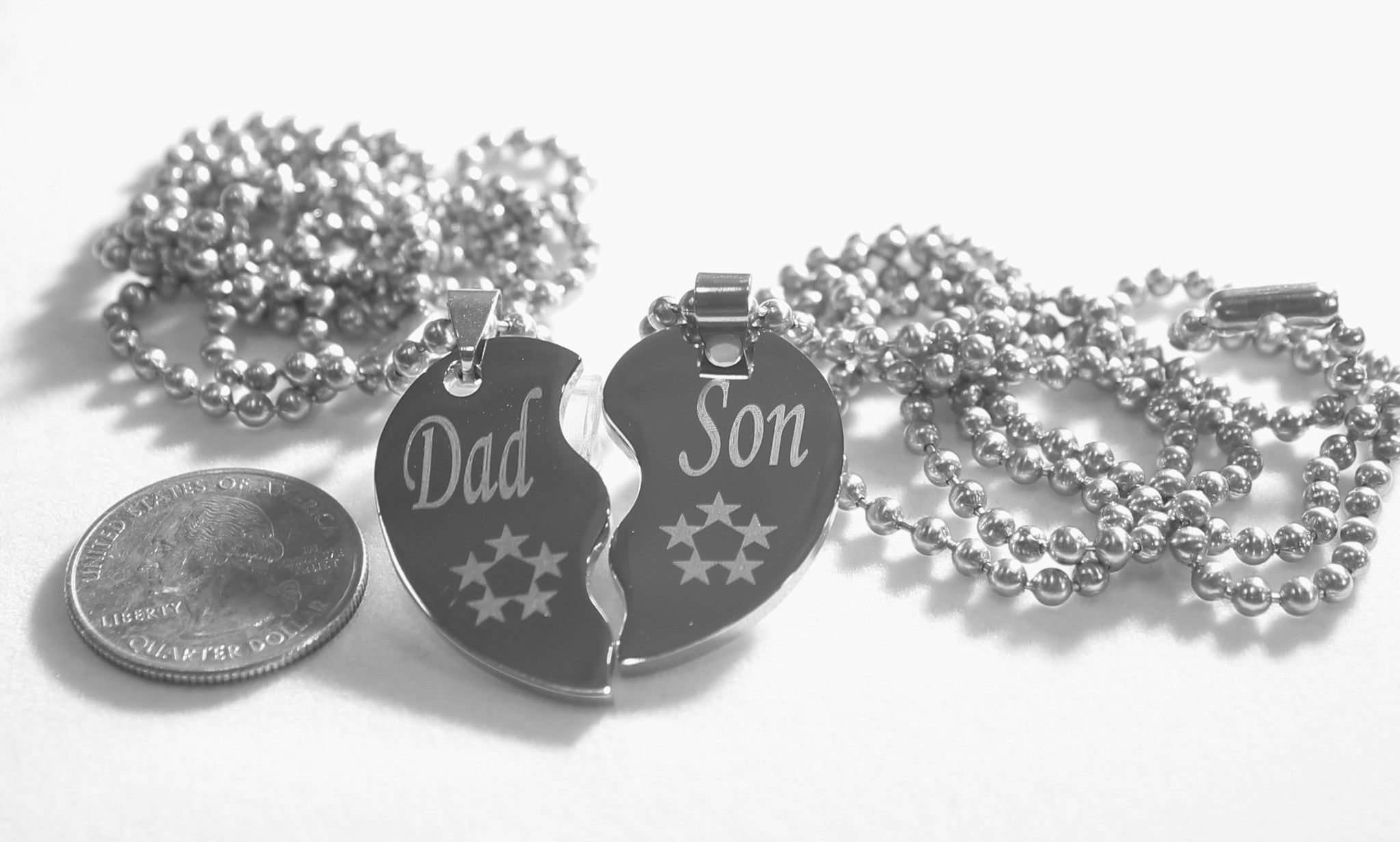 SOLID STAINLESS STEEL DAD  SON SMALL  SPLIT HEART NECKLACES LOVE FRIENDSHIP - Samstagsandmore
