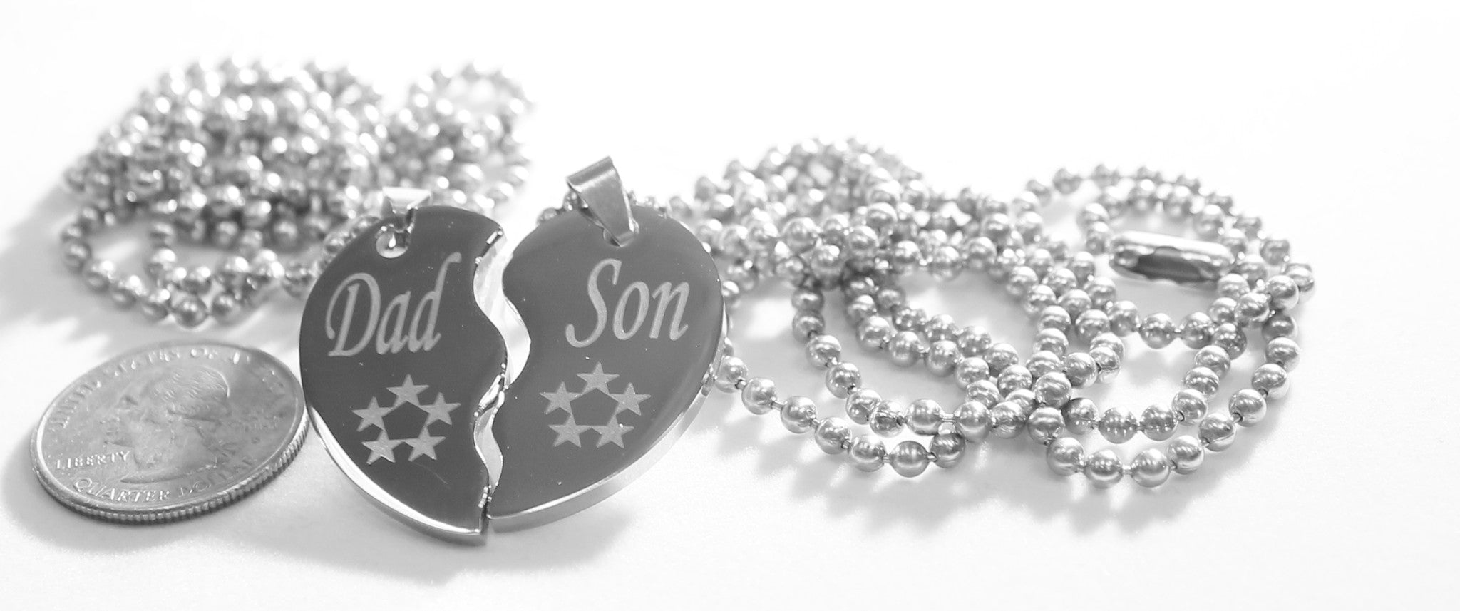 SOLID STAINLESS STEEL DAD  SON SMALL  SPLIT HEART NECKLACES LOVE FRIENDSHIP - Samstagsandmore