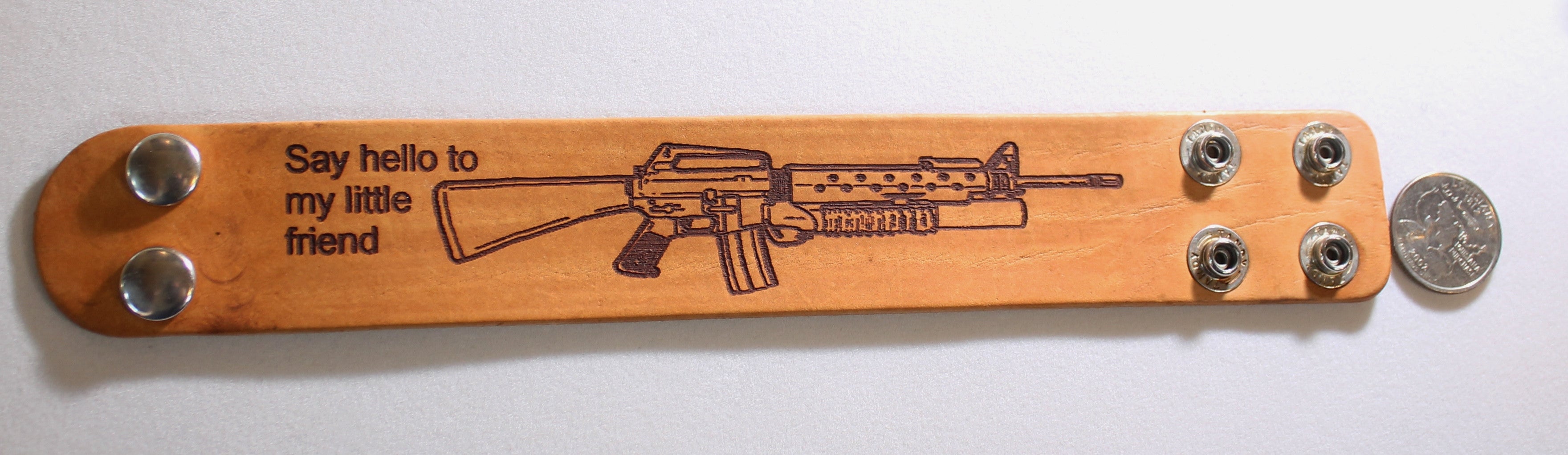 AR15, M16, M4, assault rifle, military laser engraved stained leather bracelet adjustable - Samstagsandmore