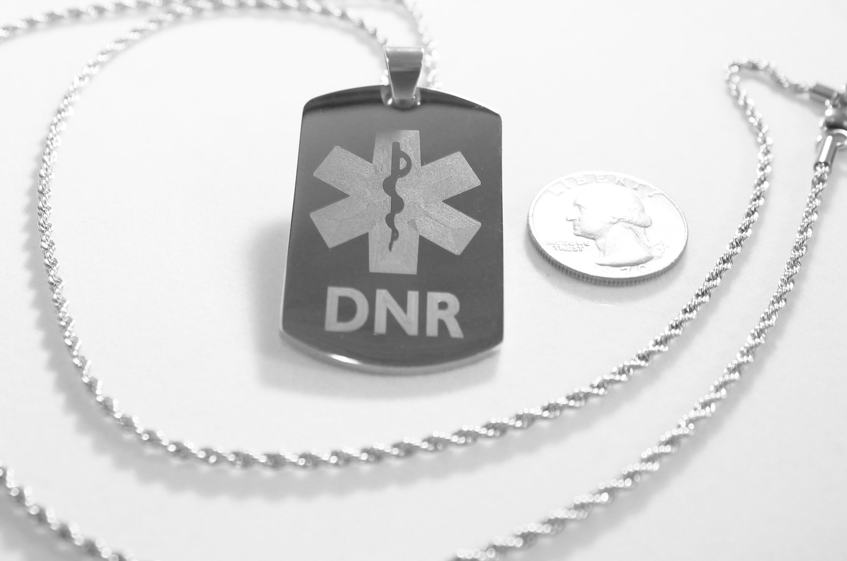 MEDICAL ALERT  DNR THICK SILVER  STAINLESS STEEL  DOG TAG NECKLACE FREE  ENGRAVING - Samstagsandmore