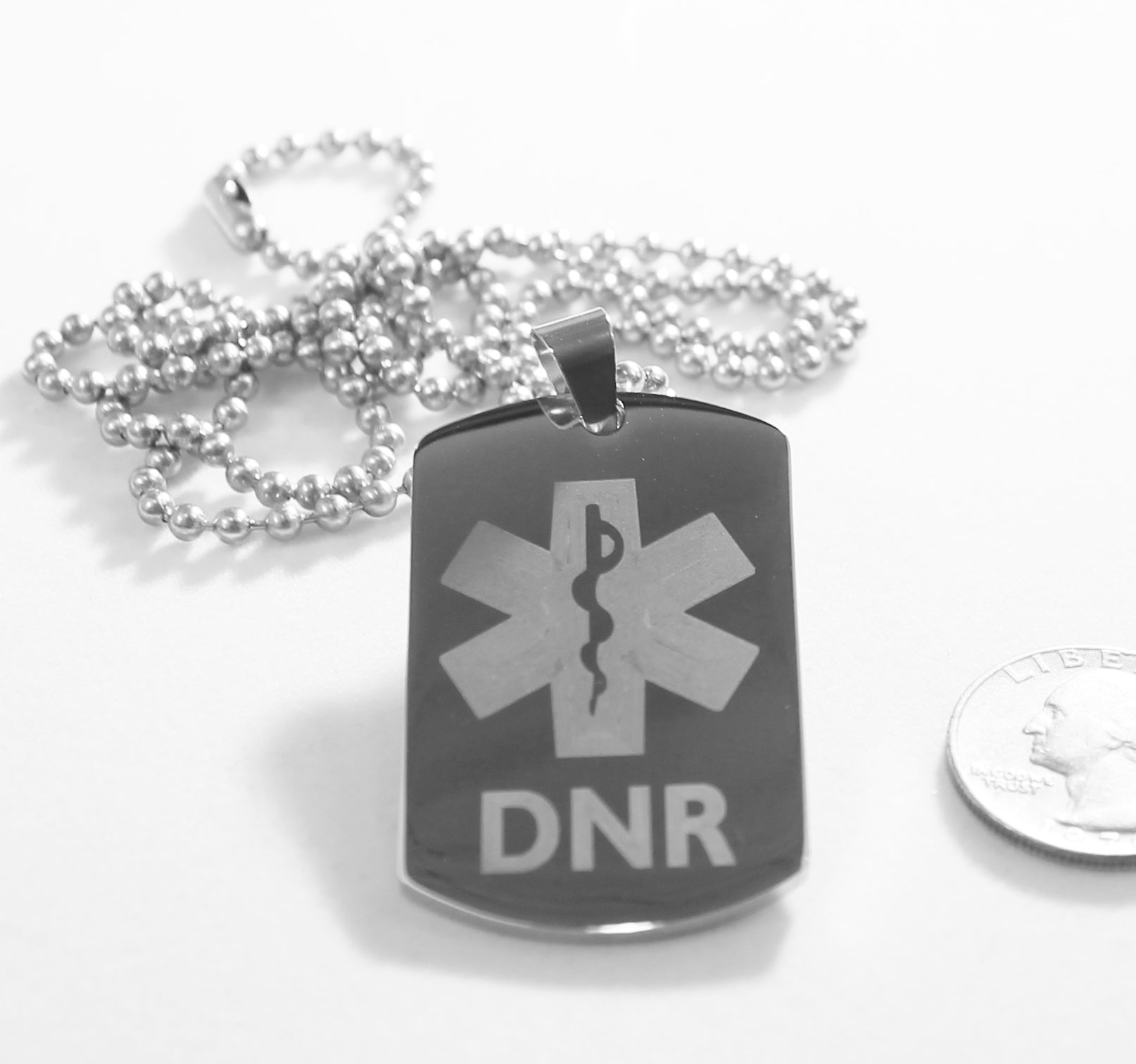 MEDICAL ALERT  DNR THICK SILVER  STAINLESS STEEL  DOG TAG NECKLACE FREE  ENGRAVING - Samstagsandmore