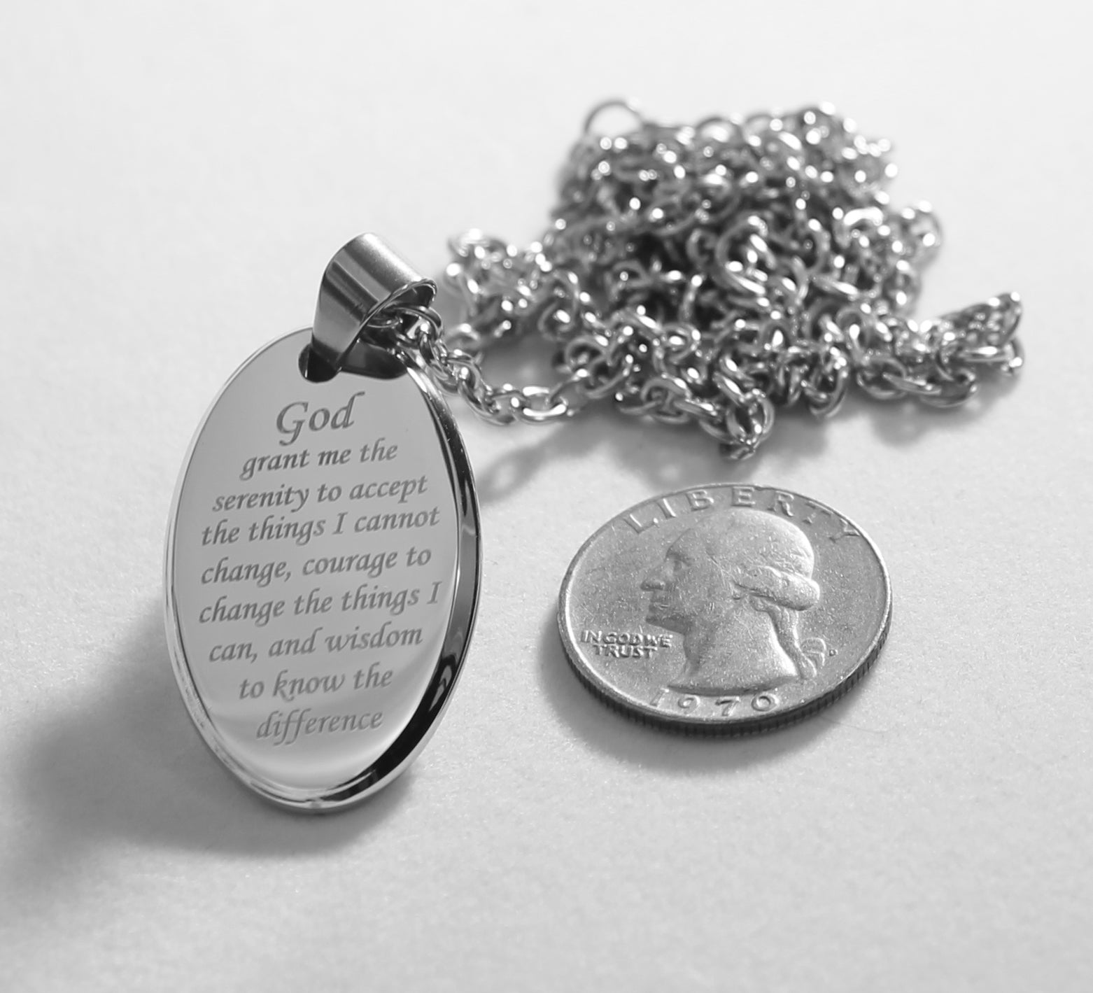 Serenity  Prayer  oval tag small 1 3/4” necklace pendant - Samstagsandmore