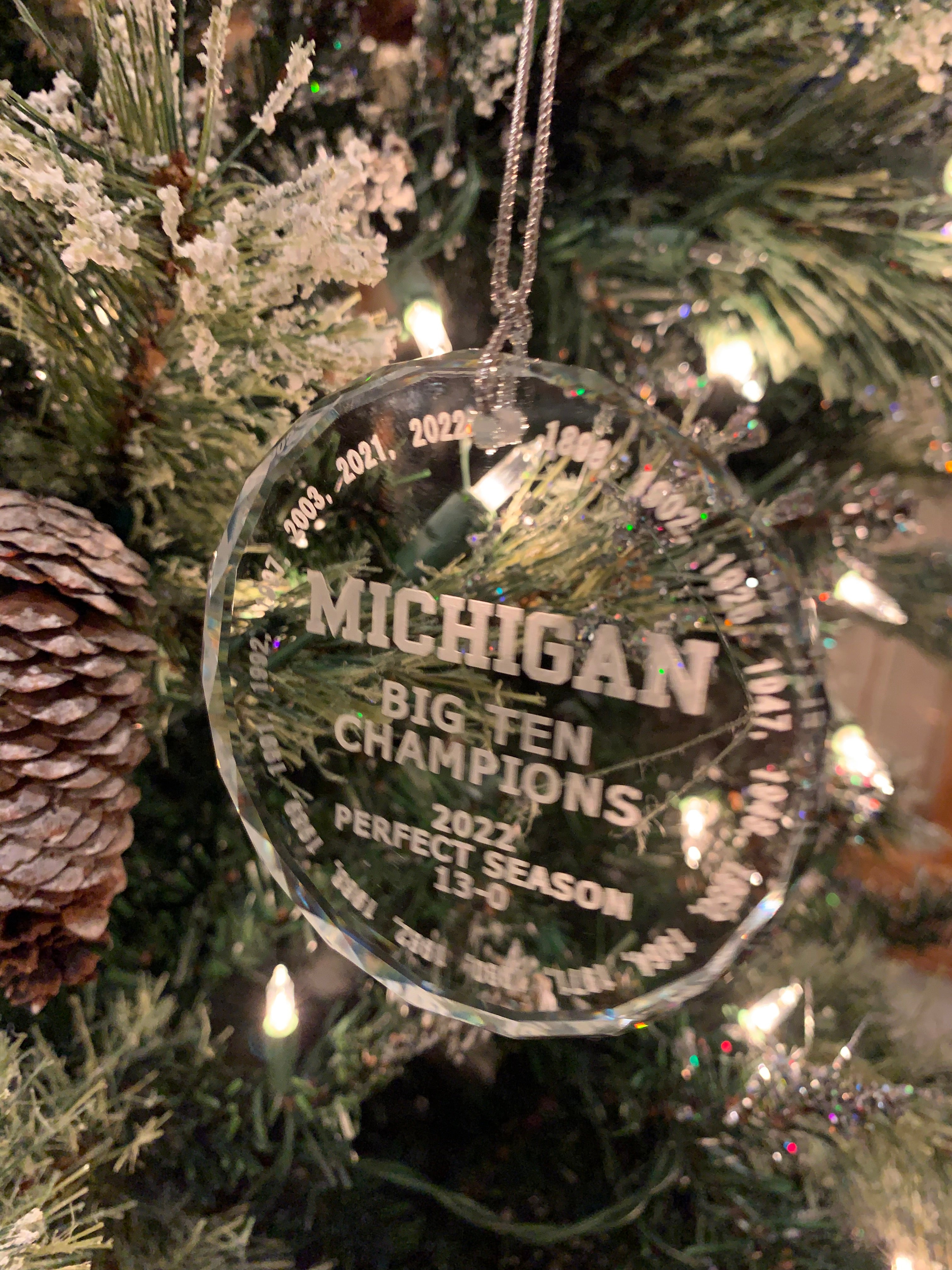 UM University of Michigan BIG 10 champions all years 2022 Crystal Ornament Wolverines