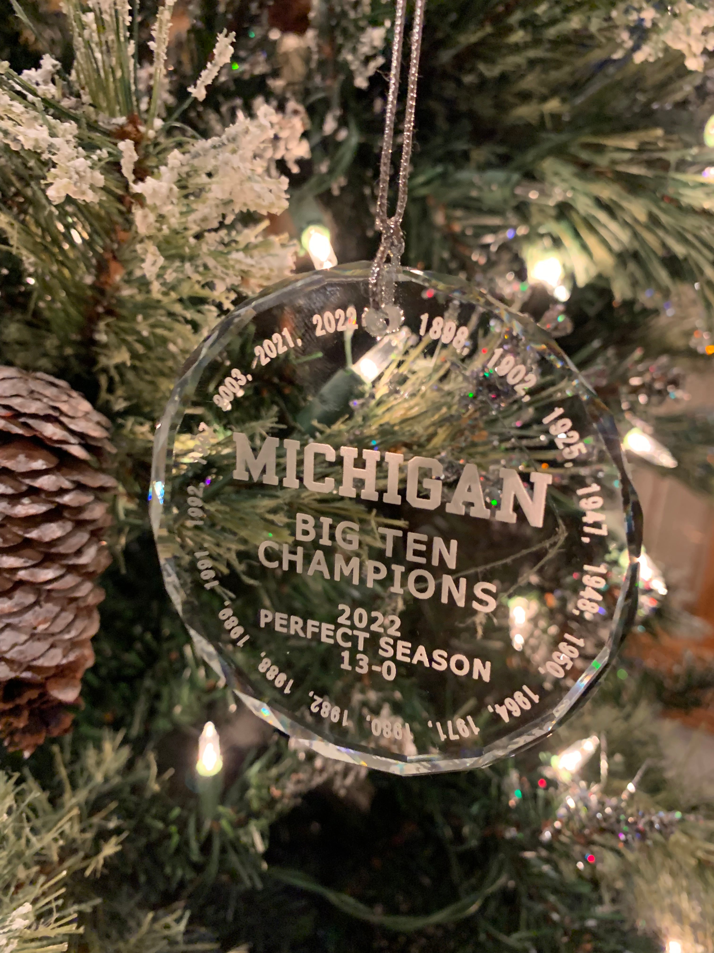 UM University of Michigan BIG 10 champions all years 2022 Crystal Ornament Wolverines