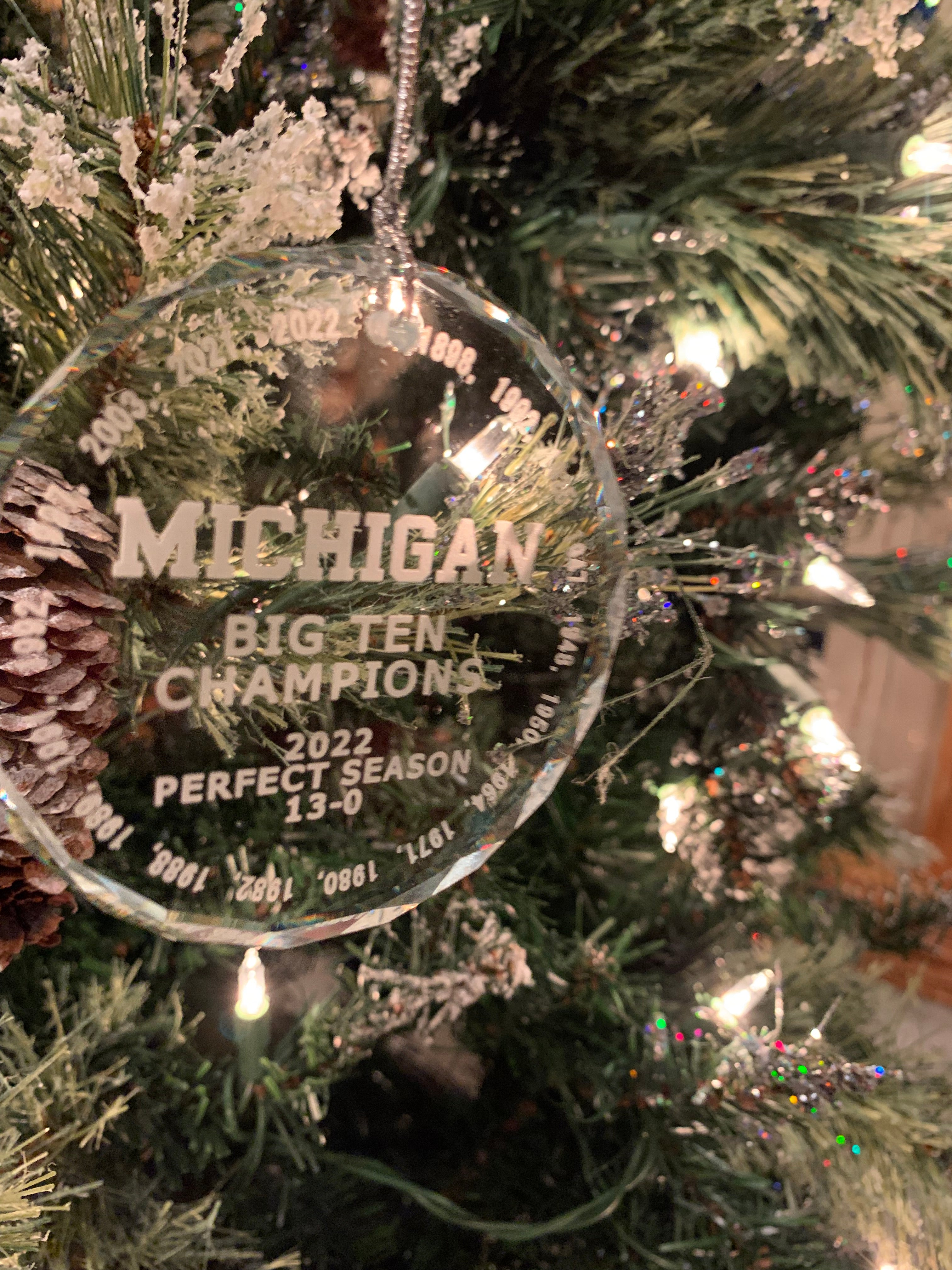 UM University of Michigan BIG 10 champions all years 2022 Crystal Ornament Wolverines