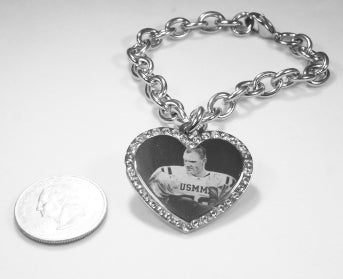 Custom Engraved CZ Bling Silver Tone Stainless Steel Heart With Oval Link Chain Bracelet up to 5 Charms - Samstagsandmore