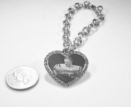 Custom Engraved CZ Bling Silver Tone Stainless Steel Heart With Oval Link Chain Bracelet up to 5 Charms - Samstagsandmore