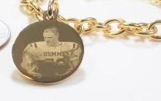 Photo Picture Tag Custom Engraved 1" Round Dog Tag Gold IPG Stainless Steel With Oval Link Chain Bracelet or Necklace - Samstagsandmore