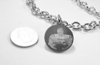 Photo Picture Text Tag Custom Engraved 1" Round Dog Tag Silver Color Stainless Steel With Oval Link Chain Bracelet or Necklace - Samstagsandmore