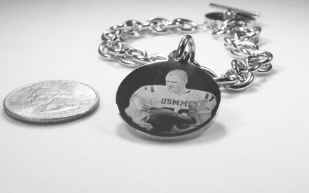 Photo Picture Tag Text CUSTOM ENGRAVED 1" ROUND DOG TAG SILVER COLOR STAINLESS STEEL NO CHAIN - Samstagsandmore