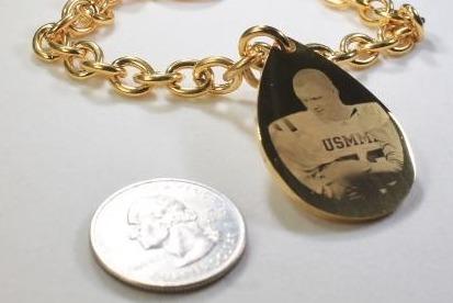 Custom Engraved Tear Drop Dog Tag Gold IPG Stainless Steel with Oval Link Chain Bracelet or Necklace - Samstagsandmore