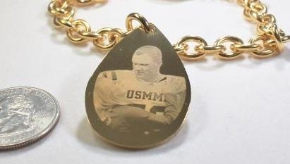 Custom Engraved Tear Drop Dog Tag Gold IPG Stainless Steel with Oval Link Chain Bracelet or Necklace - Samstagsandmore