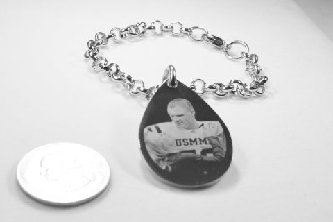 Custom Engraved Tear Drop Dog Tag Silver Tone Stainless Steel with Rolo Chain Bracelet or Necklace - Samstagsandmore