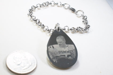 Custom Engraved Tear Drop Dog Tag Silver Tone Stainless Steel with Rolo Chain Bracelet or Necklace - Samstagsandmore