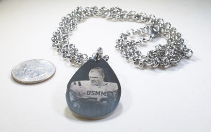 Custom Engraved Tear Drop Dog Tag Silver Tone Stainless Steel with Rolo Chain Bracelet or Necklace - Samstagsandmore