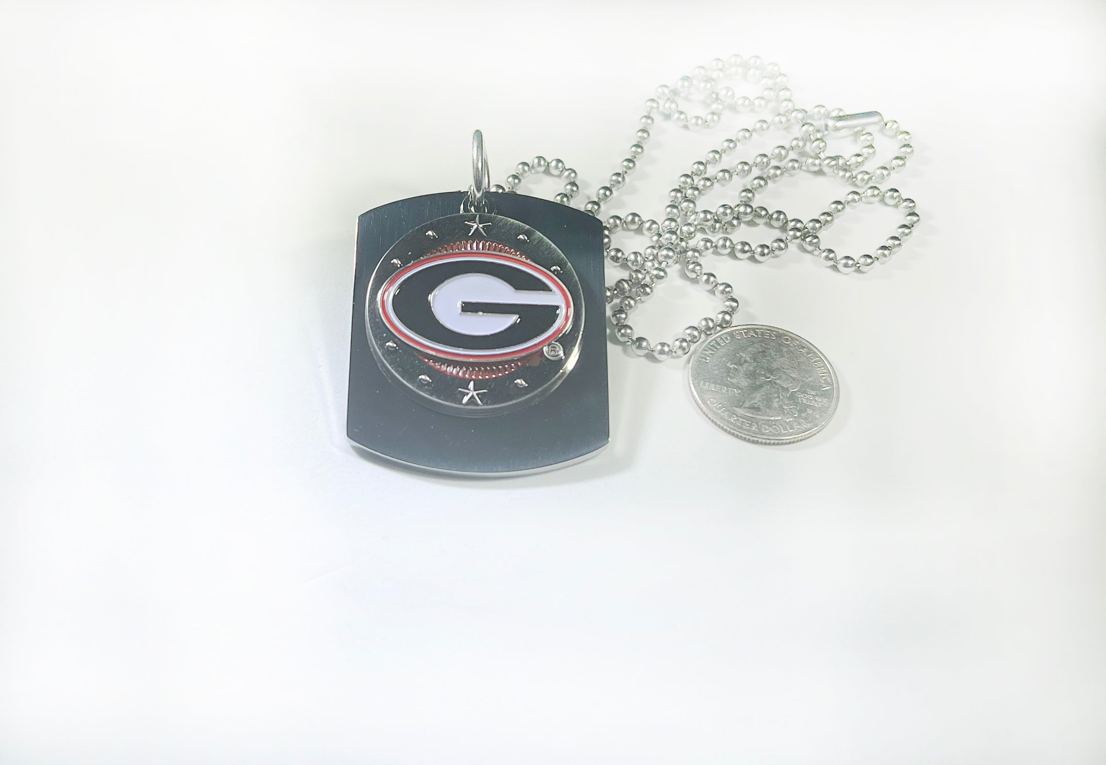 GEORGIA BULL DOGS  LOGO  X LARGE  DOG TAG STAINLESS STEEL NECKLACE STARS