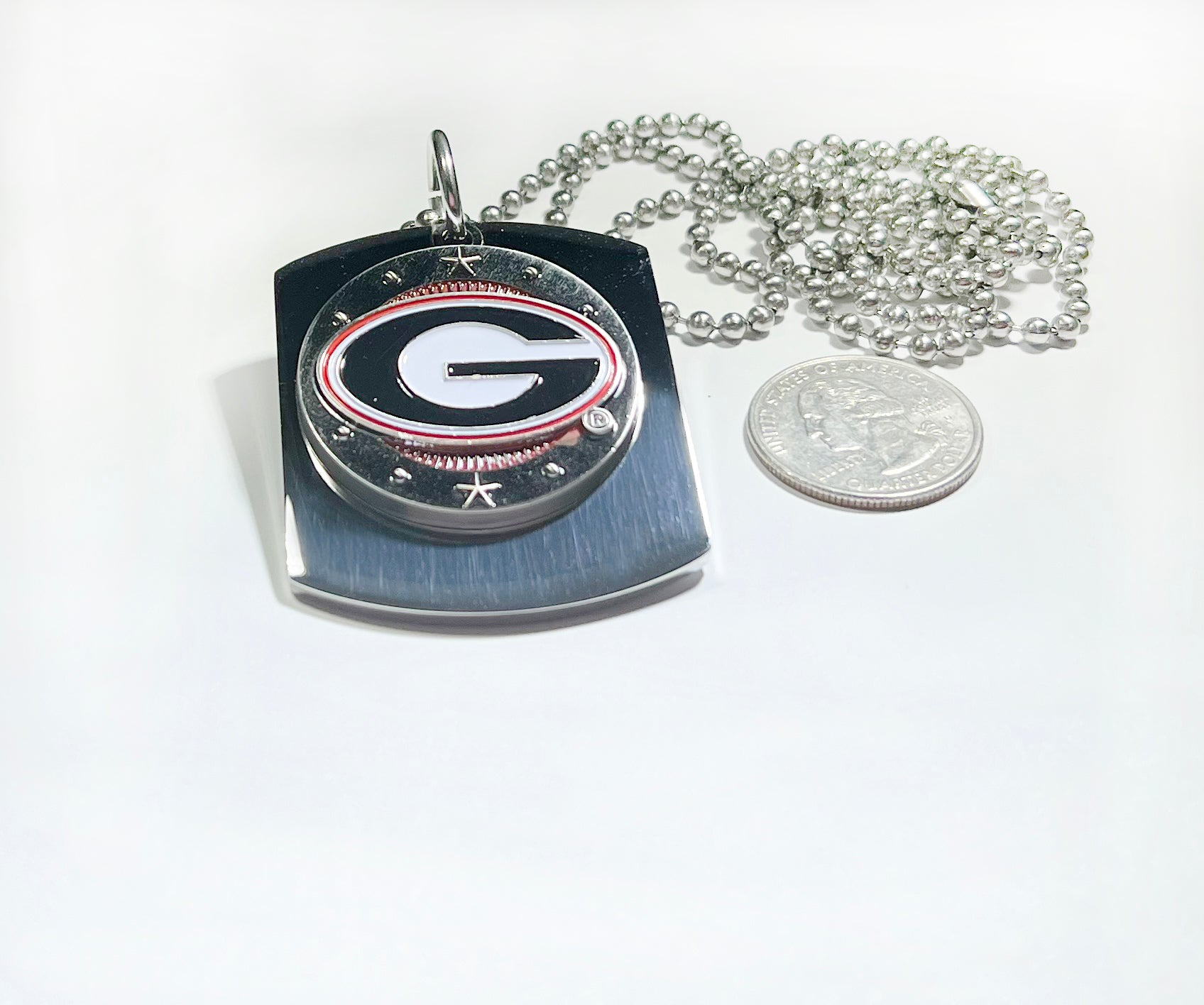 GEORGIA BULL DOGS  LOGO  X LARGE  DOG TAG STAINLESS STEEL NECKLACE STARS