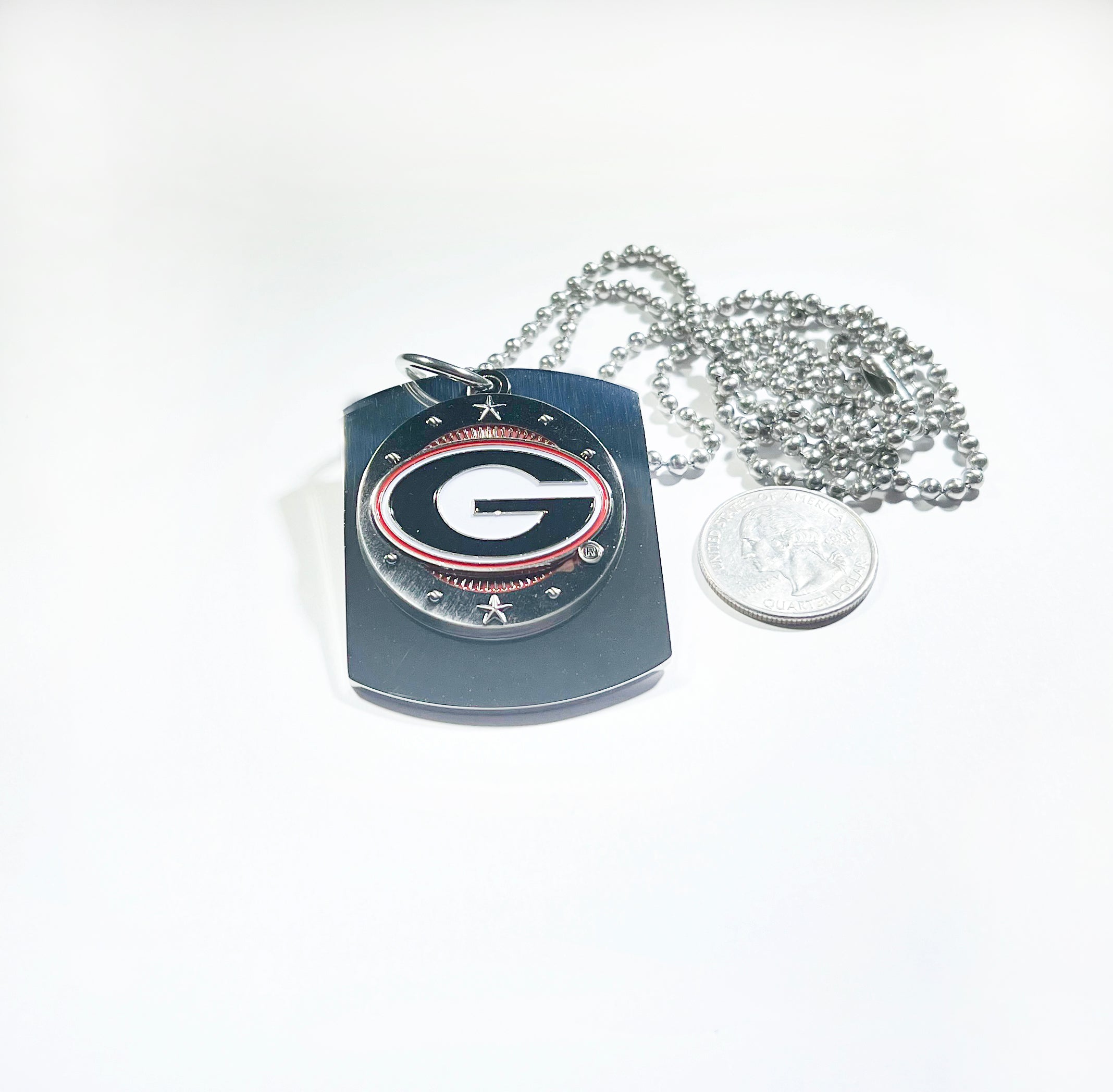 GEORGIA BULL DOGS  LOGO  X LARGE  DOG TAG STAINLESS STEEL NECKLACE STARS