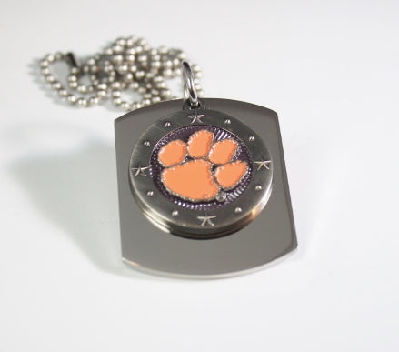 CLEMSON UNIVERSITY TIGERS PENDANT X LARGE  DOG TAG STAINLESS STEEL NECKLACE LOGO - Samstagsandmore