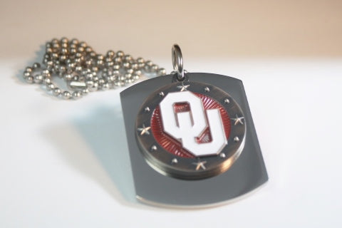 OKLAHOMA UNIVERSITY SOONERS PENDANT X LARGE  DOG TAG STAINLESS STEEL NECKLACE LOGO - Samstagsandmore