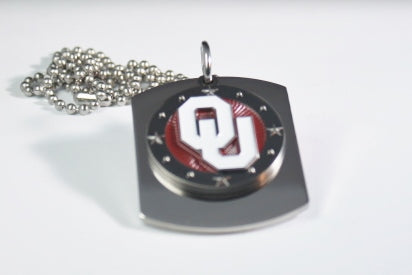 OKLAHOMA UNIVERSITY SOONERS PENDANT X LARGE  DOG TAG STAINLESS STEEL NECKLACE LOGO - Samstagsandmore