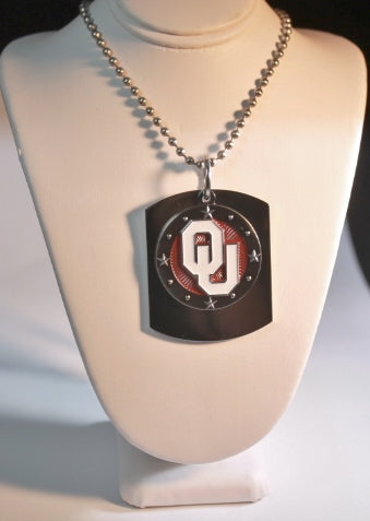 OKLAHOMA UNIVERSITY SOONERS PENDANT X LARGE  DOG TAG STAINLESS STEEL NECKLACE LOGO - Samstagsandmore