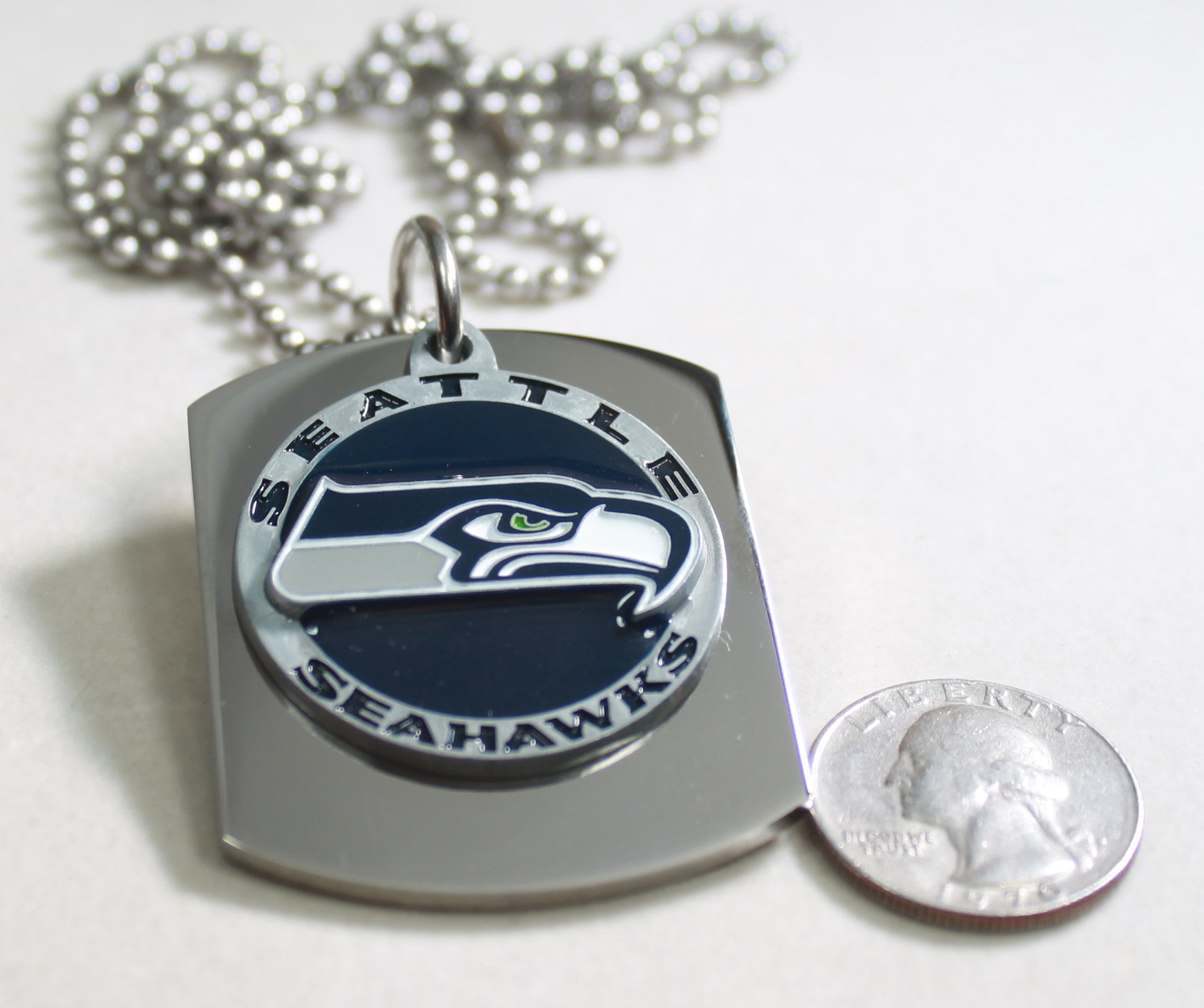 NFL SEATTLE SEAHAWKS  X LARGE PENDANT ON THICK STAINLESS STEEL DOG TAG - Samstagsandmore