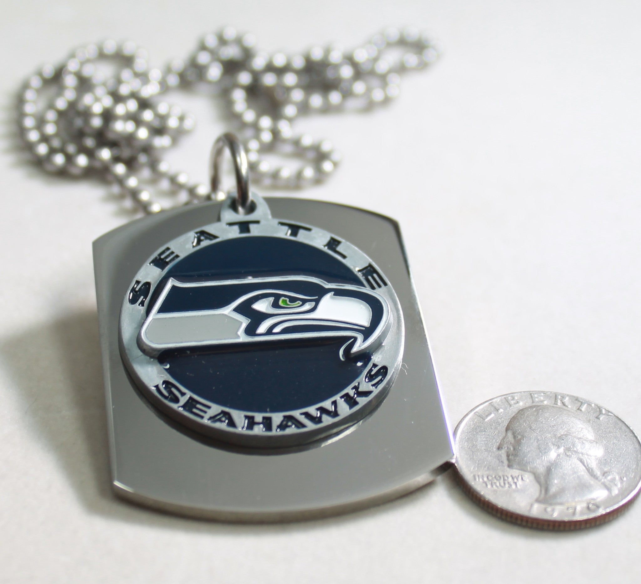 NFL SEATTLE SEAHAWKS  X LARGE PENDANT ON THICK STAINLESS STEEL DOG TAG - Samstagsandmore