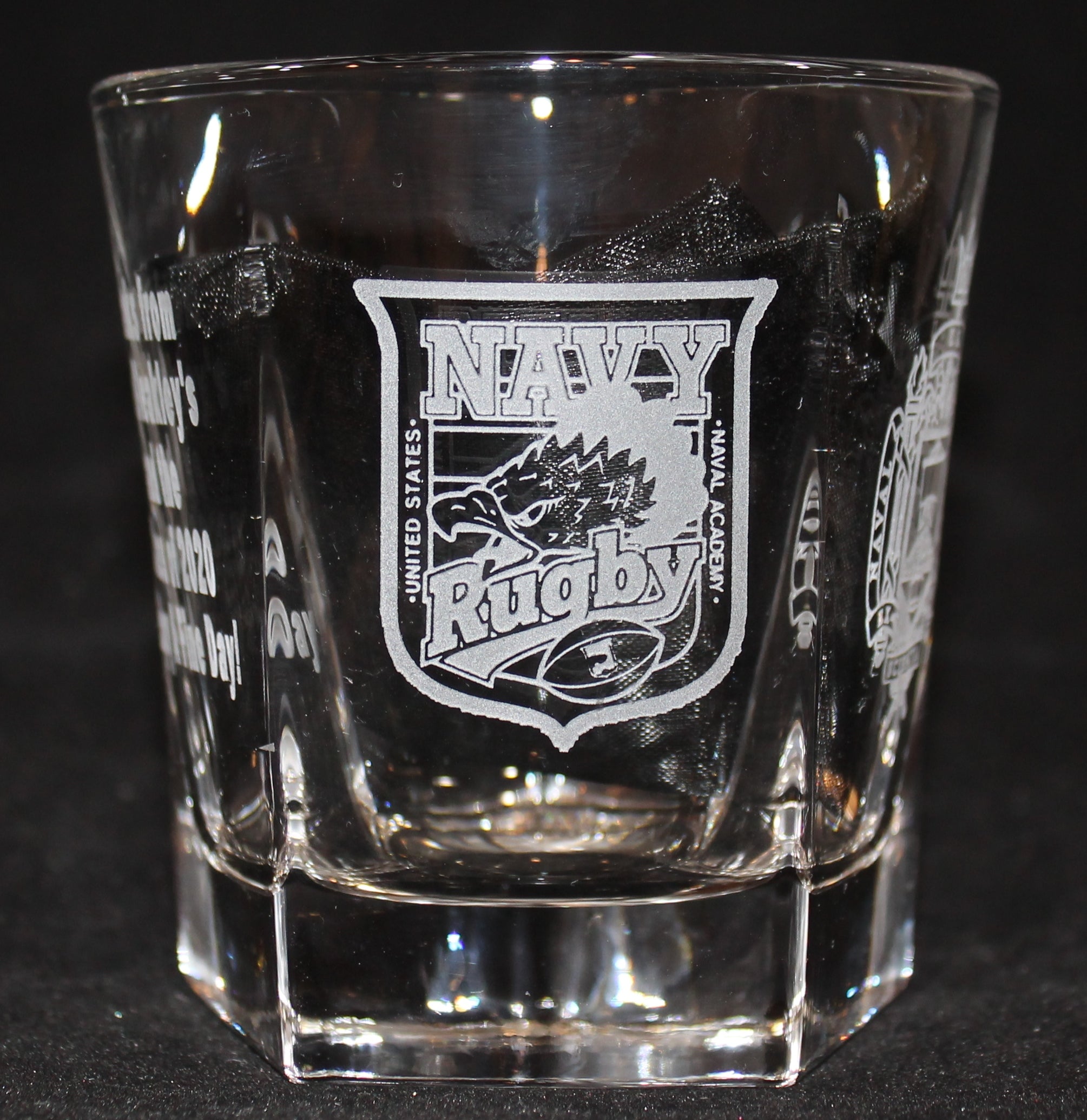 ROCKS GLASS 5-SIDED USNA USAFA USMMA SAND CARVED BOURBON WHISKEY SET OF 8 graduation commencement USCGA USMA - Samstagsandmore