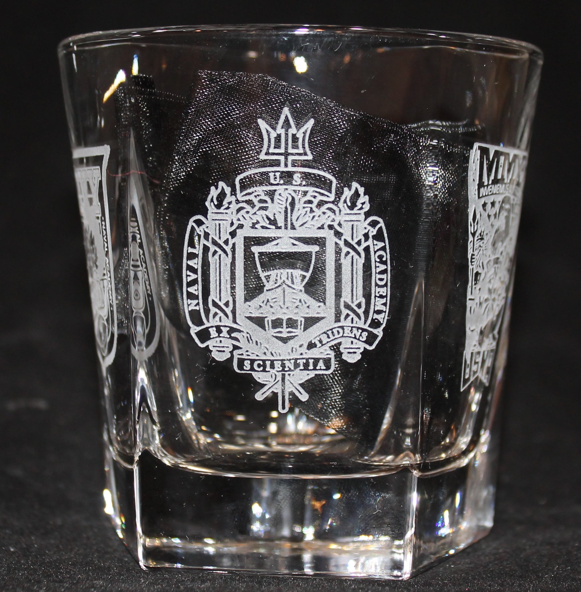 ROCKS GLASS 5-SIDED USNA USAFA USMMA SAND CARVED BOURBON WHISKEY SET OF 8 graduation commencement USCGA USMA - Samstagsandmore