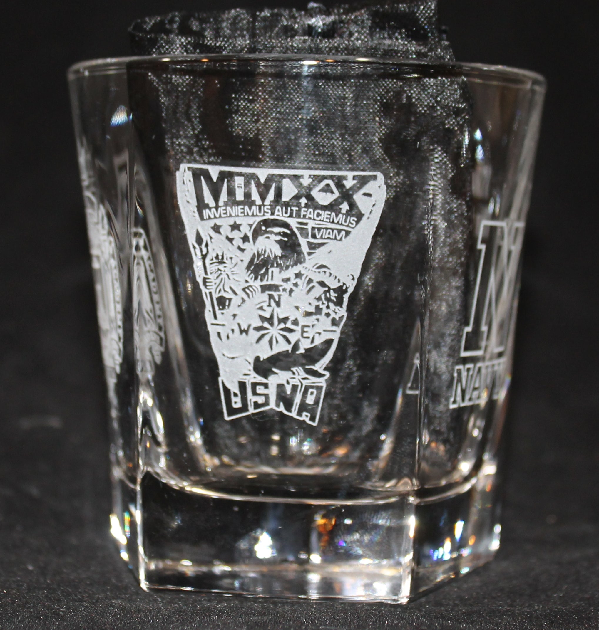 ROCKS GLASS 5-SIDED USNA USAFA USMMA SAND CARVED BOURBON WHISKEY SET OF 8 graduation commencement USCGA USMA - Samstagsandmore