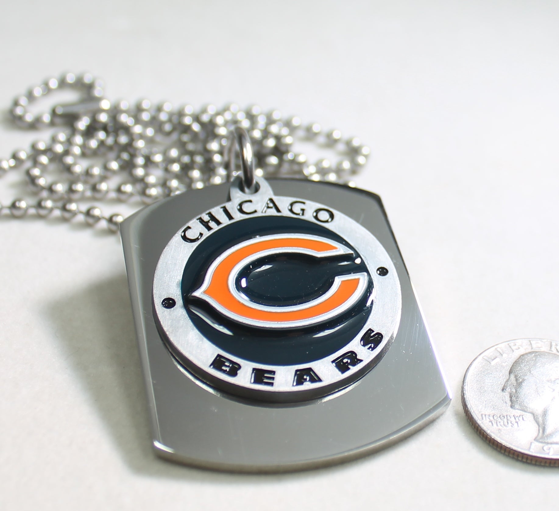 CHICAGO BEARS  X LARGE PENDANT LOGO ON THICK STAINLESS STEEL DOG TAG