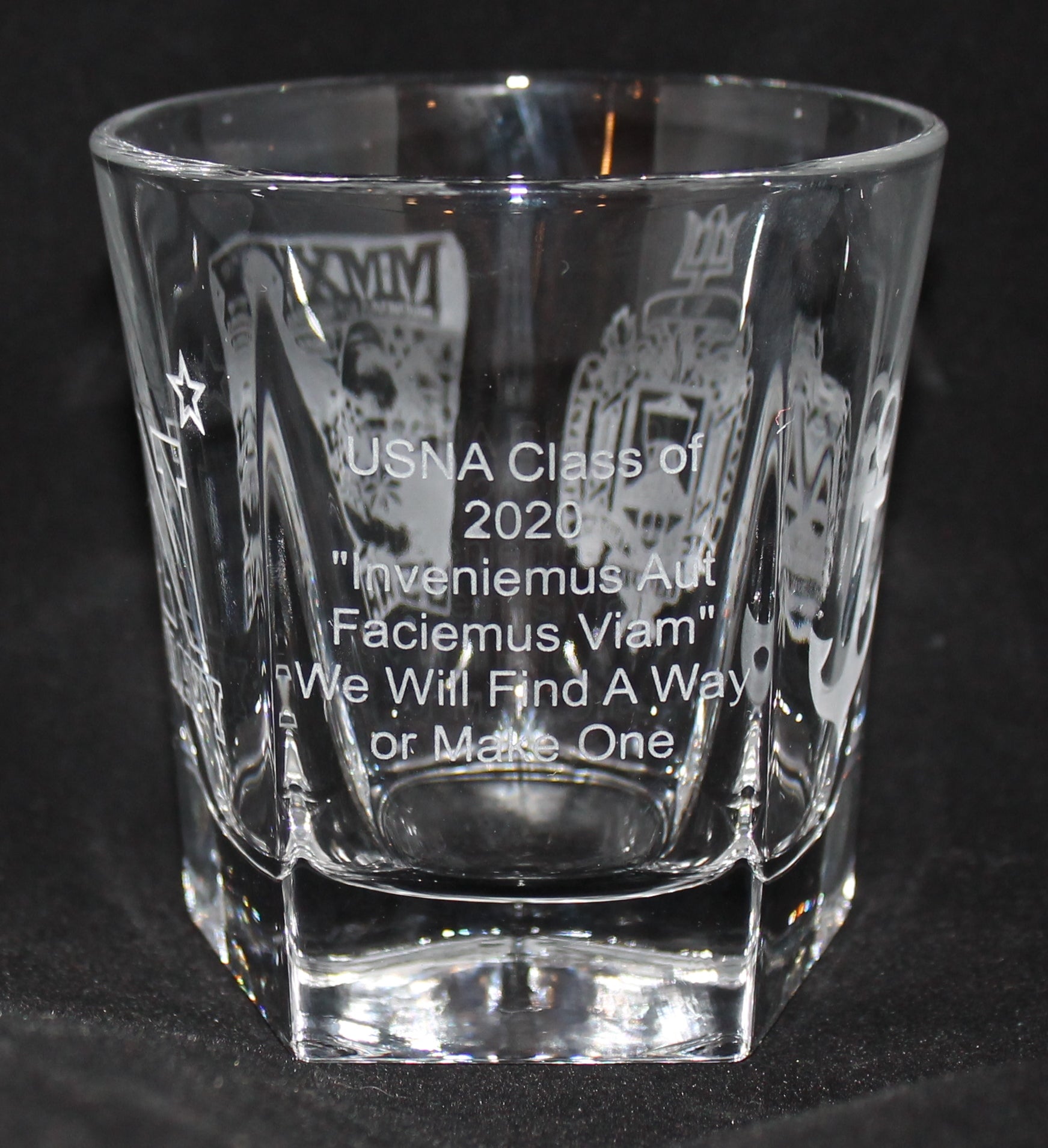 ROCKS GLASS 5-SIDED USNA USAFA USMMA SAND CARVED BOURBON WHISKEY SET OF 8 graduation commencement USCGA USMA - Samstagsandmore