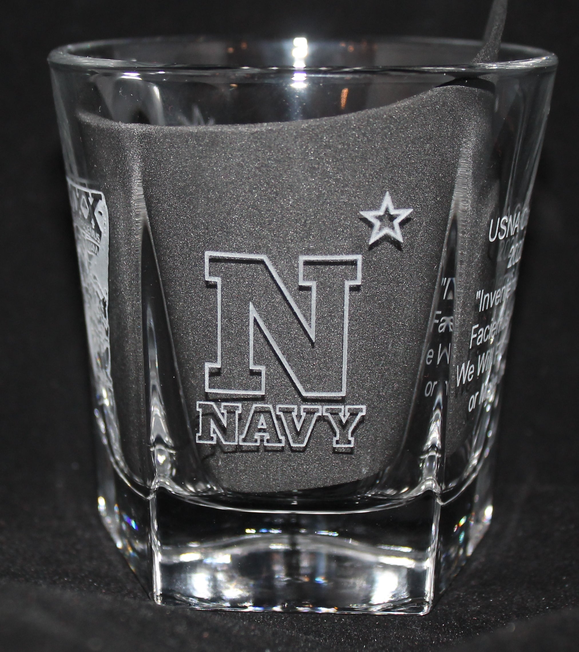 ROCKS GLASS 5-SIDED USNA USAFA USMMA SAND CARVED BOURBON WHISKEY SET OF 8 graduation commencement USCGA USMA - Samstagsandmore