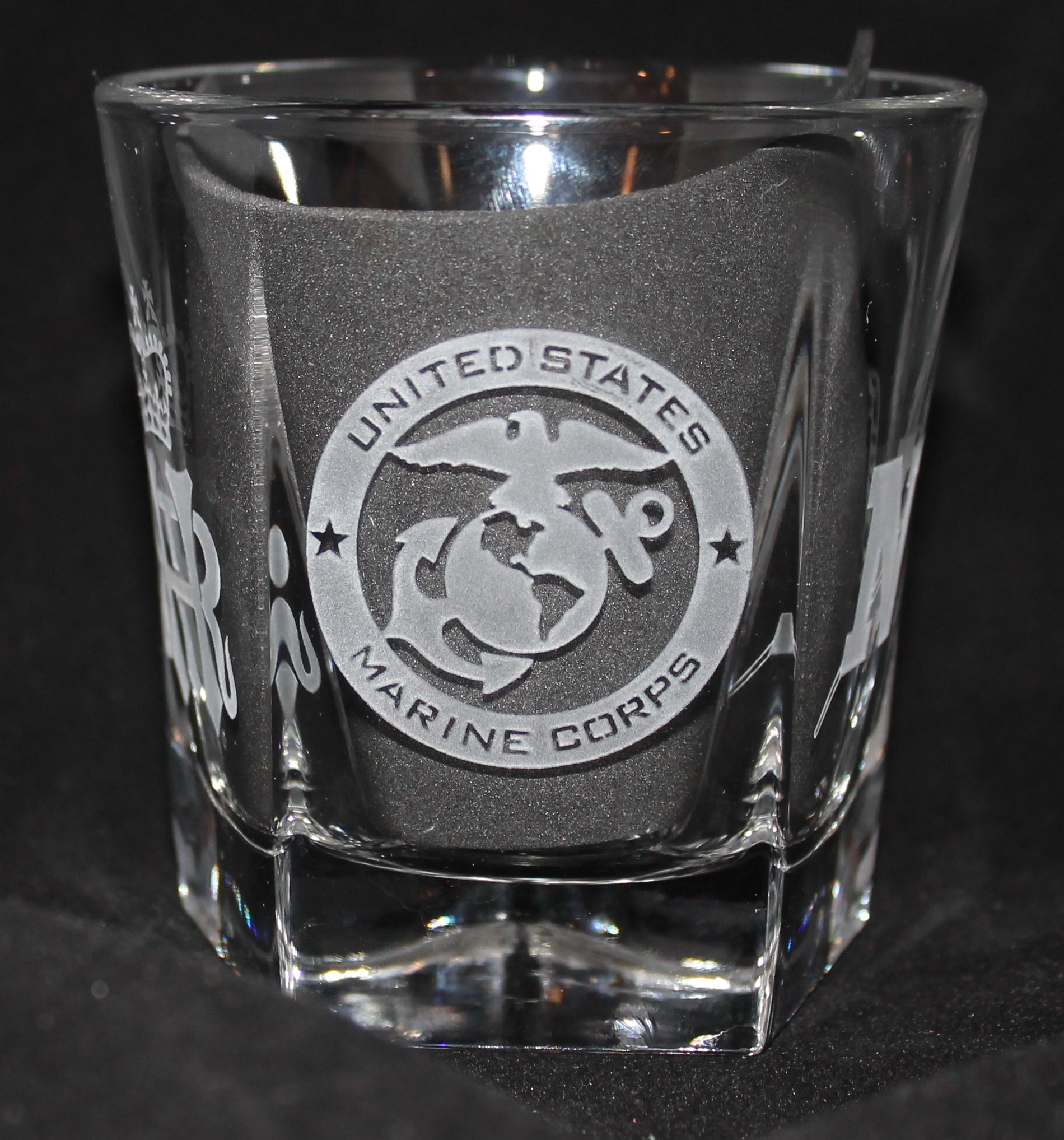 ROCKS GLASS 5-SIDED USNA USAFA USMMA SAND CARVED BOURBON WHISKEY SET OF 8 graduation commencement USCGA USMA - Samstagsandmore