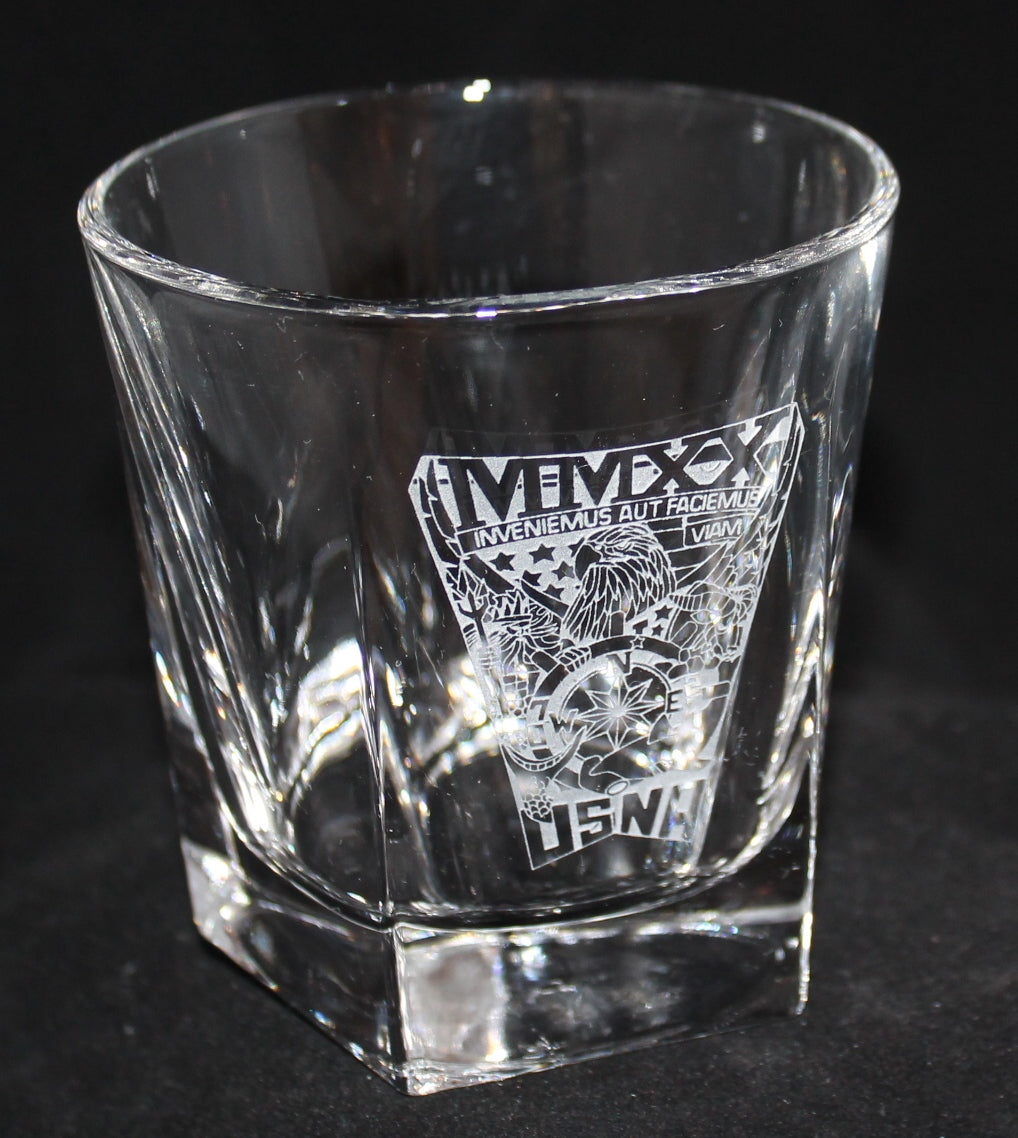 ROCKS GLASS 5-SIDED USNA USAFA USMMA SAND CARVED BOURBON WHISKEY SET OF 8 graduation commencement USCGA USMA - Samstagsandmore