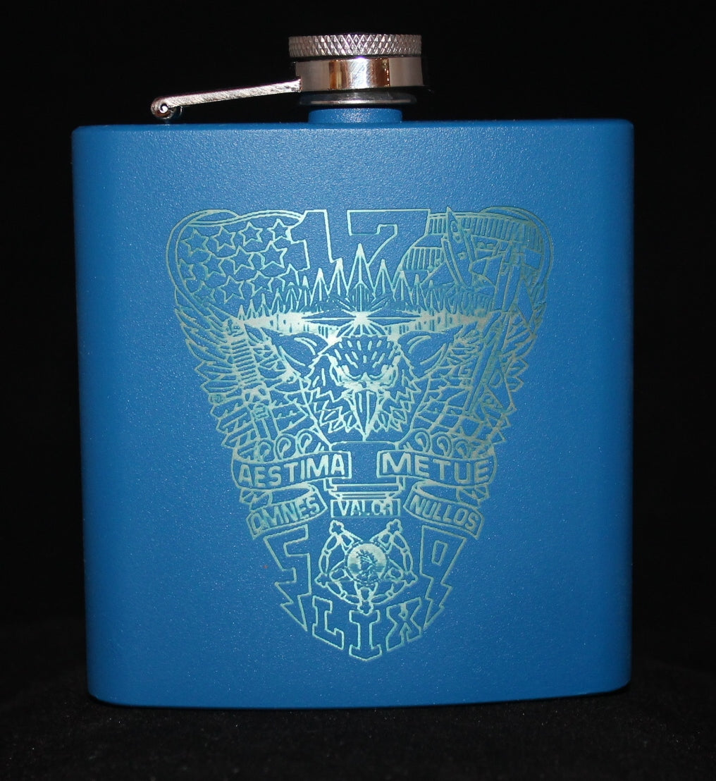 Custom Laser Engraved 6 oz Stainless Steel powder coated Flask USNA USMMA USAFA - Samstagsandmore