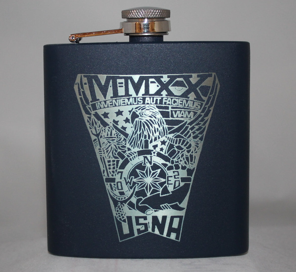Custom Laser Engraved 6 oz Stainless Steel powder coated Flask USNA USMMA USAFA - Samstagsandmore