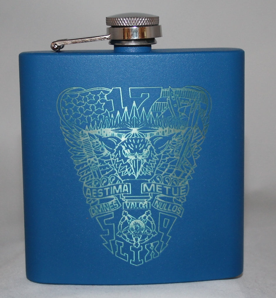 Custom Laser Engraved 6 oz Stainless Steel powder coated Flask USNA USMMA USAFA - Samstagsandmore