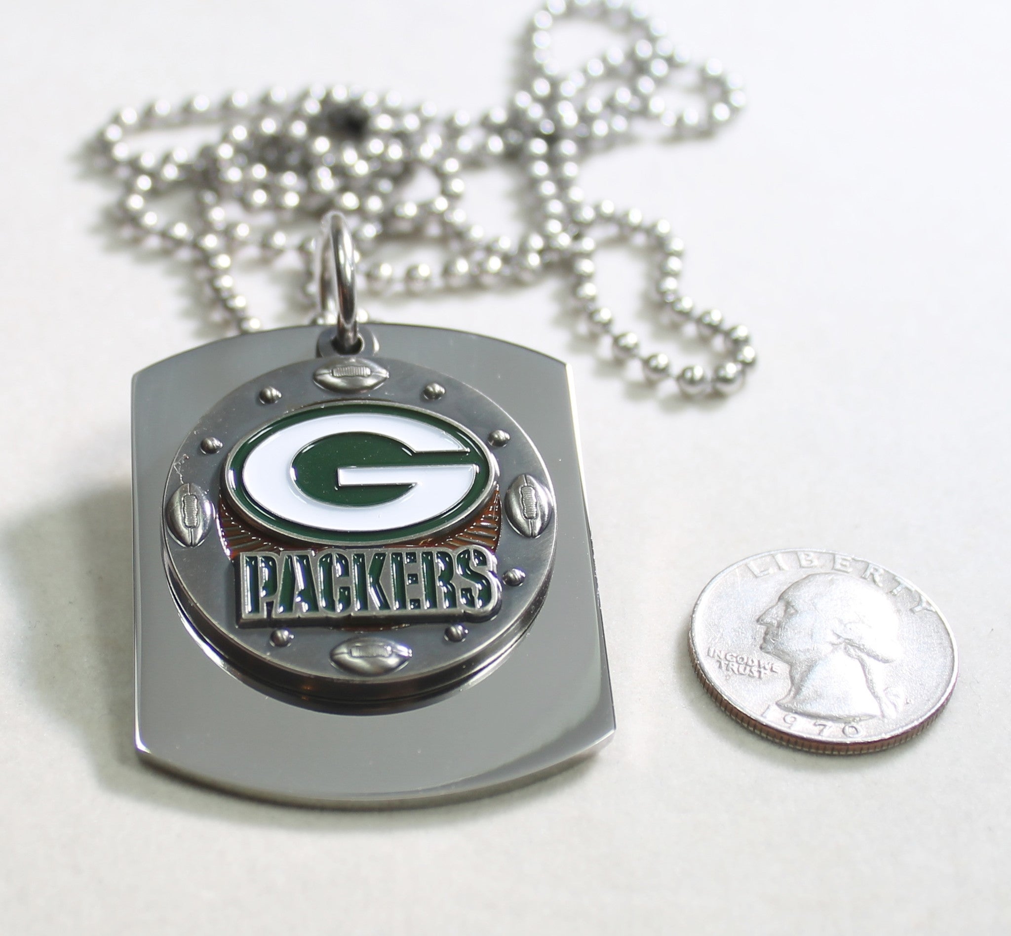 NFL GREEN BAY PACKERS  X LARGE PENDANT ON THICK STAINLESS STEEL DOG TAG - Samstagsandmore