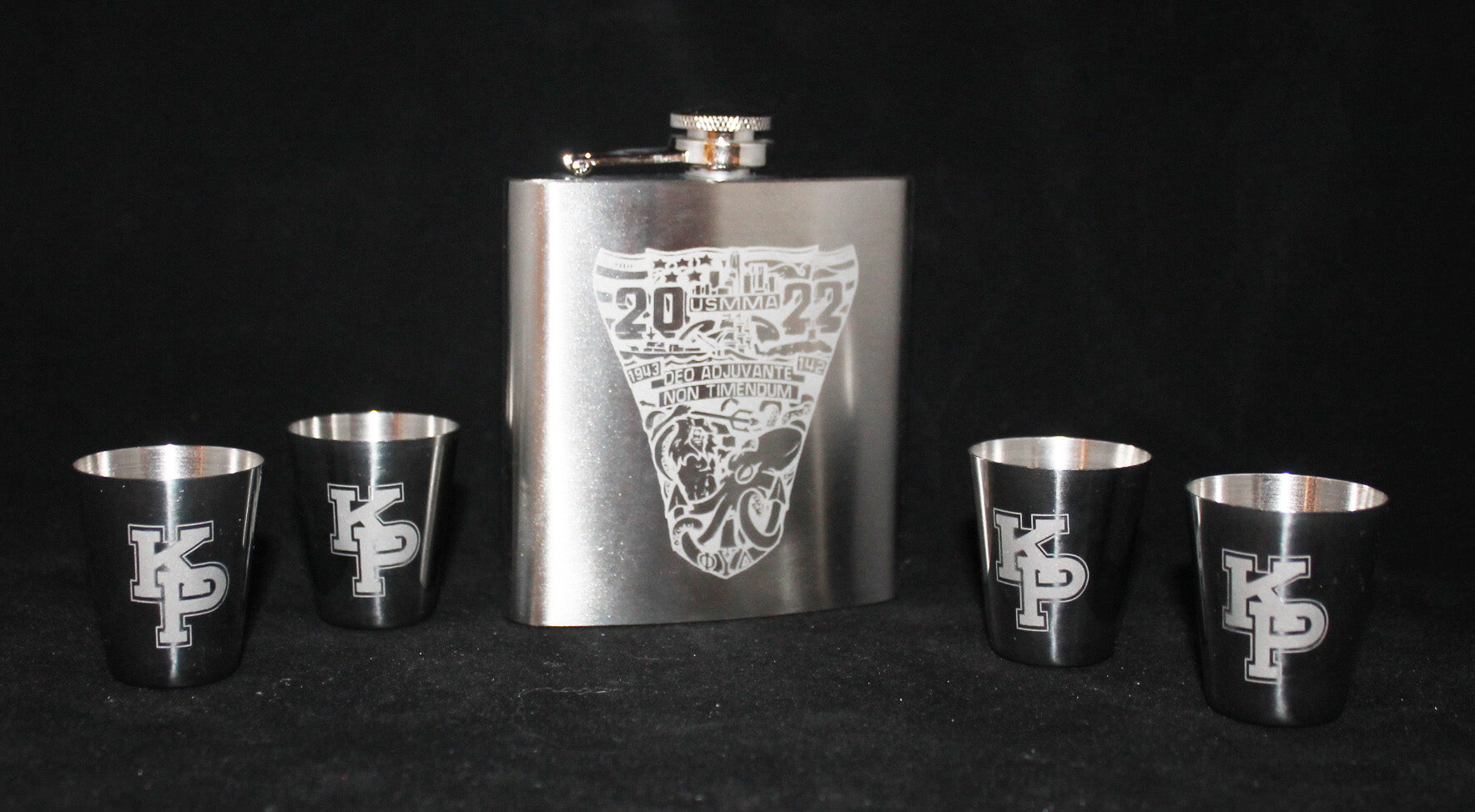 Deluxe wood presentation box flask set custom engraved USMMA USNA USAFA graduation commencement - Samstagsandmore